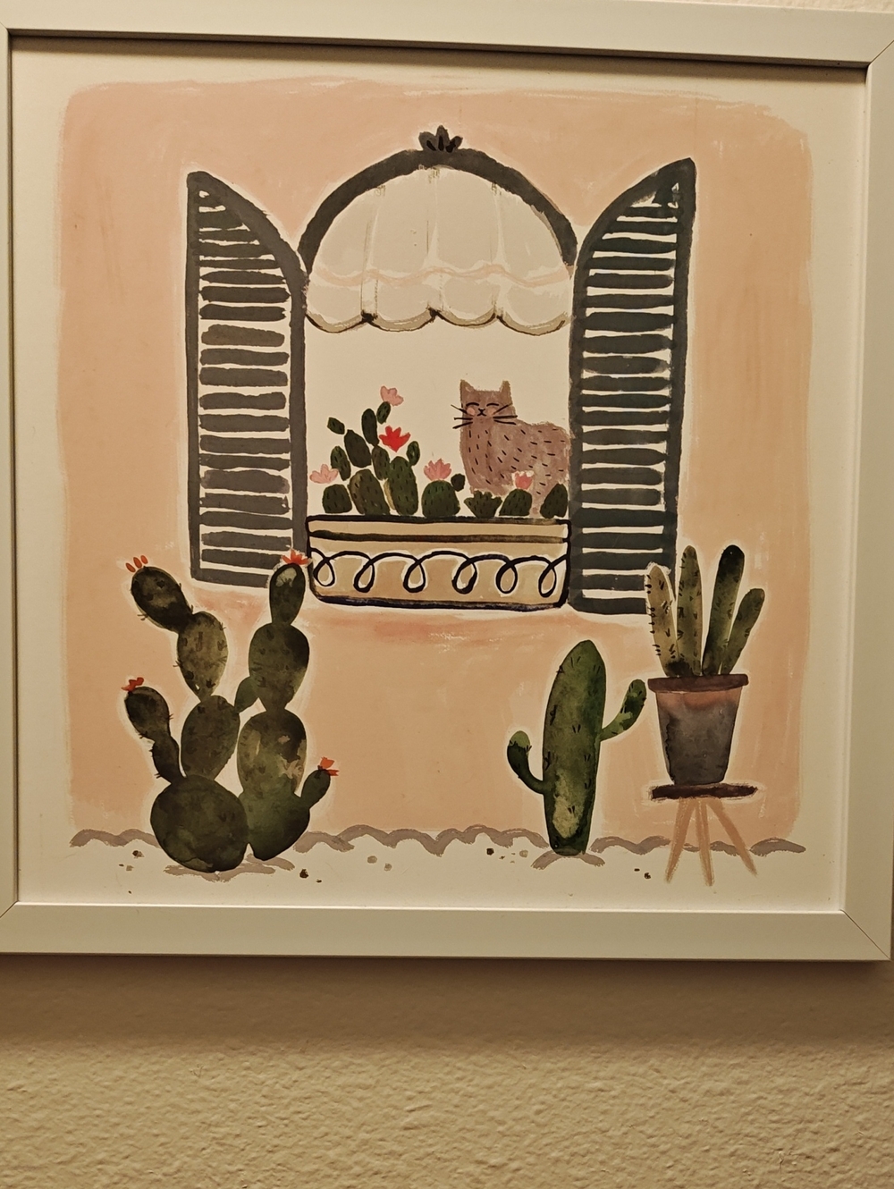 Framed Pink Cactus Window Wall Art - Unbranded
